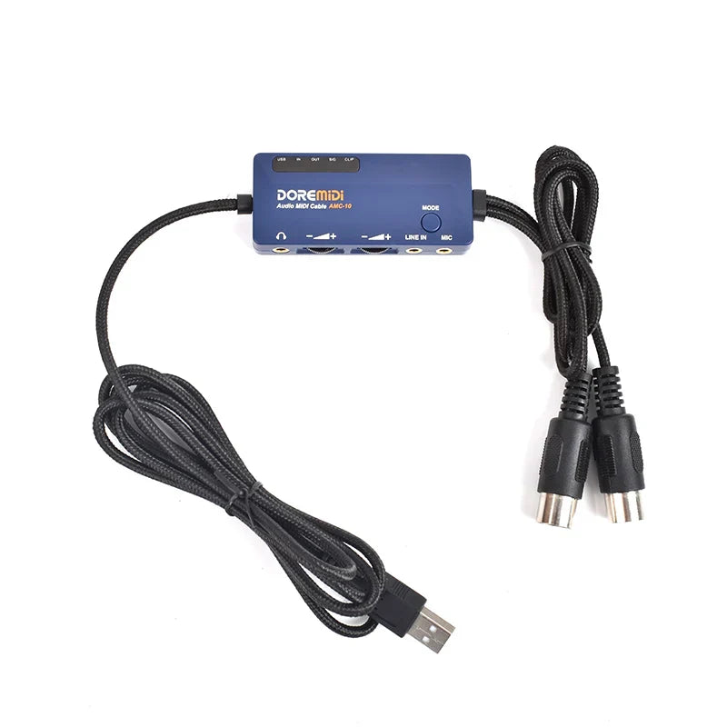 Blue doremidi audio midi cable amc-10 usb amc-10 converter with black braided cables and usb connector for sound card and midi functions