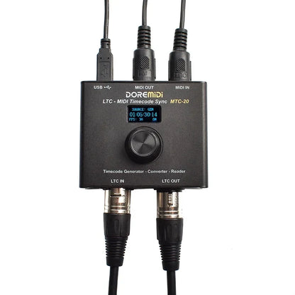 Black doremidi ltc-midi timecode sync mtc-20 device with digital display and ports to synchronize midi and smpte ltc timecode