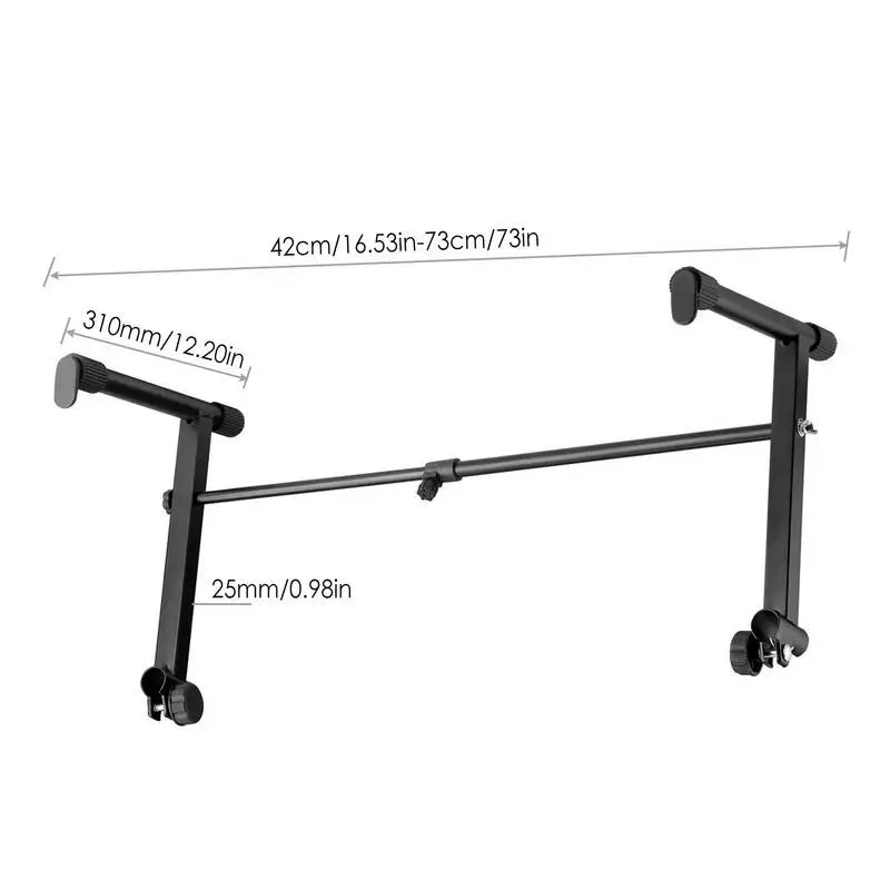 Black metal double keyboard stand with adjustable height wheels locking straps heavy piano display holder for performance