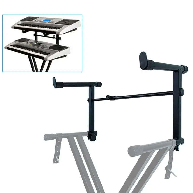 Black metal double keyboard stand with adjustable arms clamps and locking straps heavy for piano display holder