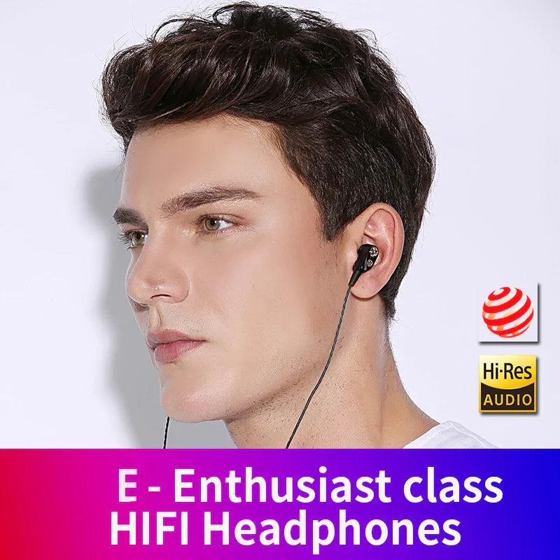 Black in-ear double moving coil headphones with mic dynamic headset and bass surround shocking sound for sport earbuds bass