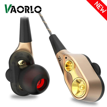 Gold and black vaorlo mic dynamic headset with sleek metallic finish sport earbuds bass surround shocking sound