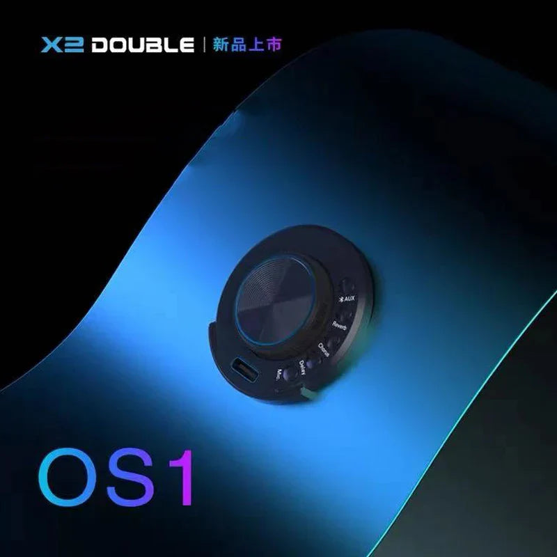 Black circular double os1 acoustic guitar pickup chorus with microphone digital control and usb-c port dial and buttons
