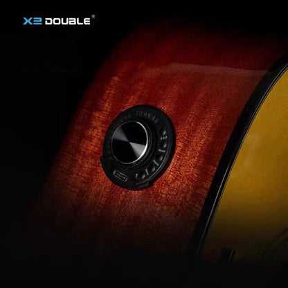 Double os1 acoustic guitar pickup chorus delay reverb effects control panel with black matte and silver center on wood