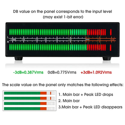 Black rectangular douk audio dual channel led sound level meter with green and red db vu56 pro peak programme meter bars