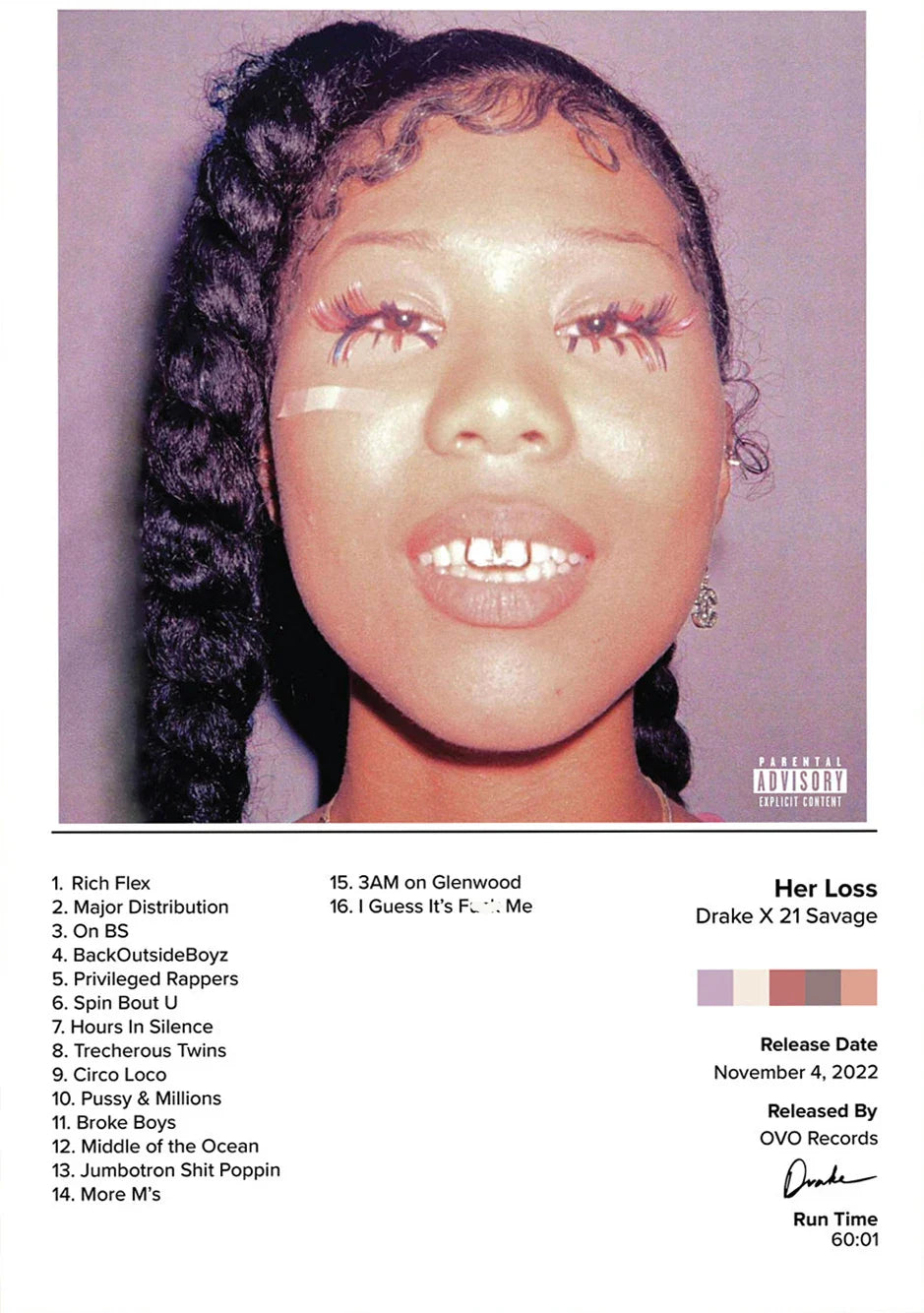 Drake pop rap music album cover poster featuring a dark braided hair portrait on canvas for living room decor gift