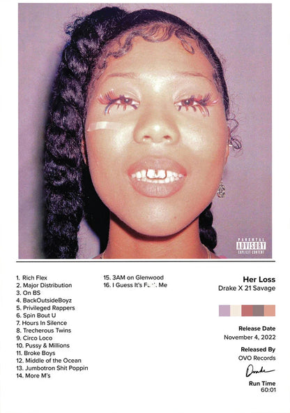 Drake pop rap music album cover poster featuring a dark braided hair portrait on canvas for living room decor gift