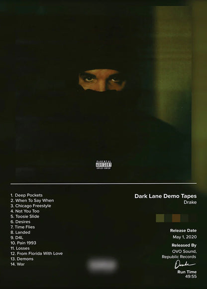 Drake pop rap music album cover poster featuring black hooded outfit on canvas for living room wall decor gift