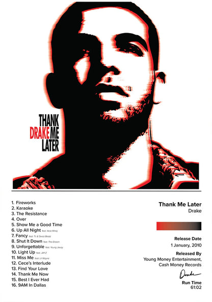 Red and black stylized portrait of Drake on canvas painting album cover for living room wall decor gift poster
