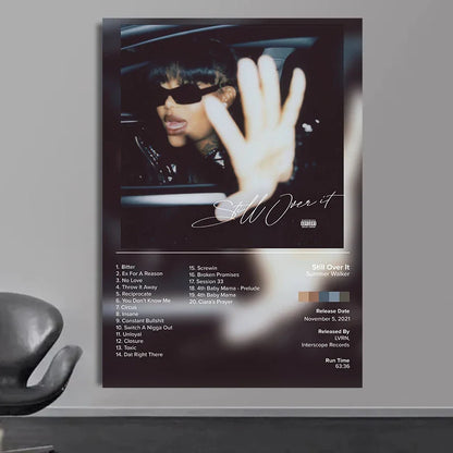 Black and white canvas poster featuring summer walker with sunglasses and tracklist for living room wall decor gift