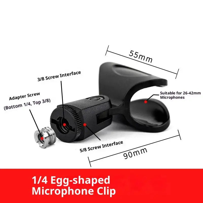Black 1/4 egg-shaped microphone crab clamp with 3/8 screw and adapter for mic stand&drum rim thread mic clip