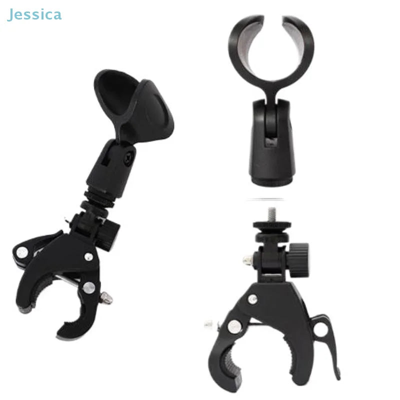 Black adjustable microphone crab clamp with c-shaped design and screw thread mic clip for mic stand and drum rim use