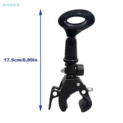 Black adjustable microphone crab clamp with handle and thread mic clip for mic stand and drum rim mounting