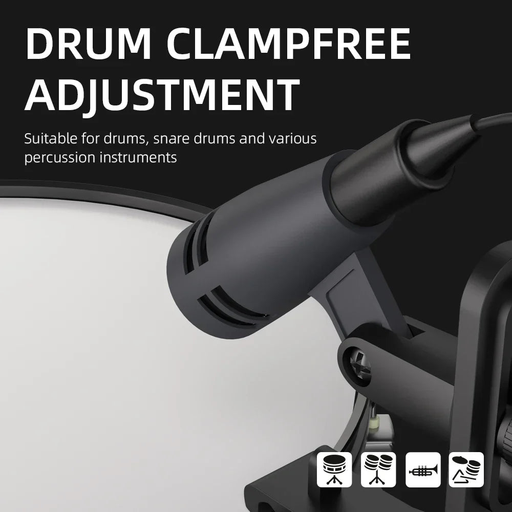 Black drum microphone e604 tom snare cardioid instrument wired with clip arm mount and adjustable clamp-free design