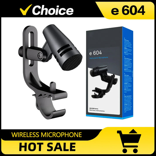Black e604 tom snare cardioid instrument wired microphone with clip arm mount and mesh grille for professional recording