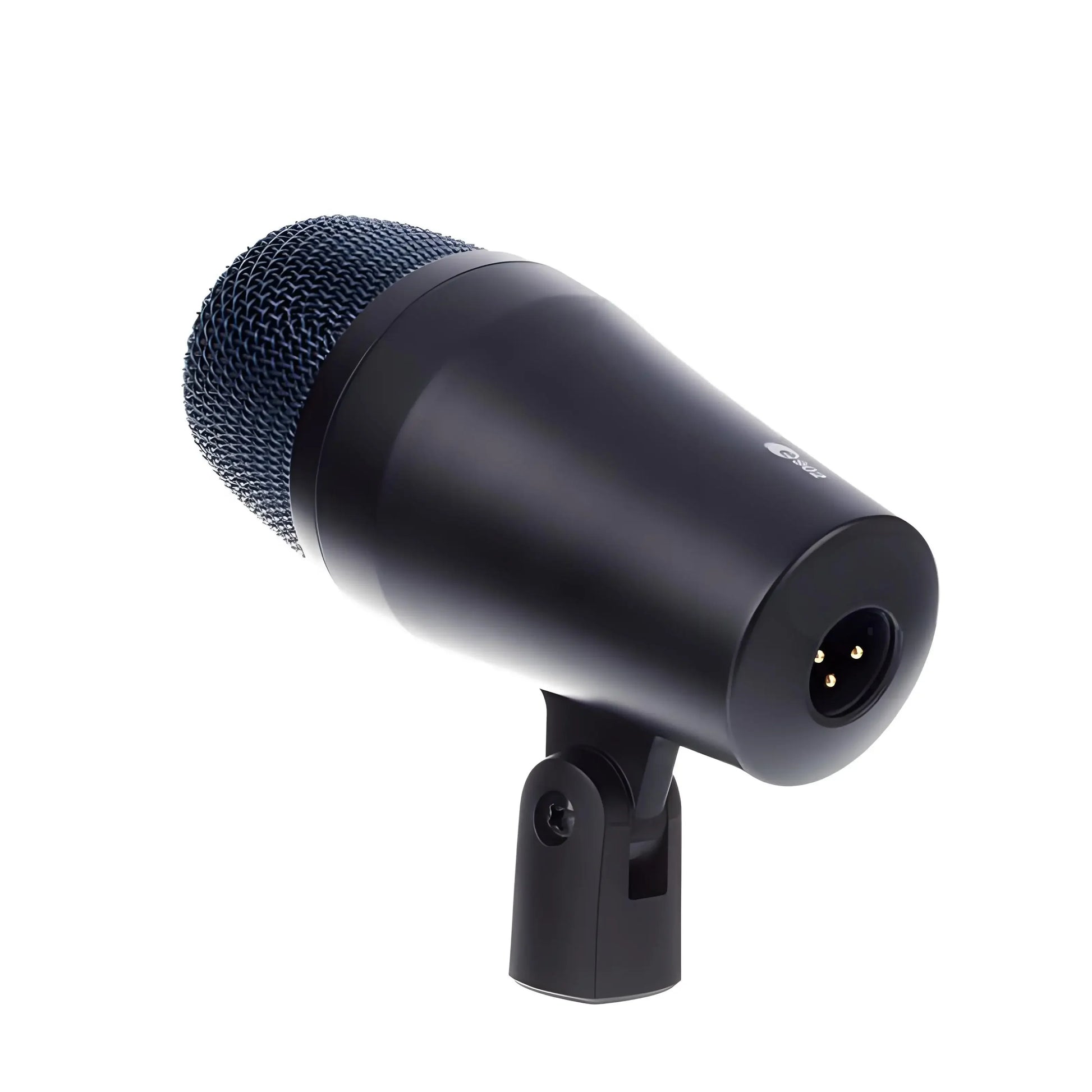 Black drum microphone e902 with mesh grille, plastick shell, xlr connector, wide 40hz frequency for crisp bass drum
