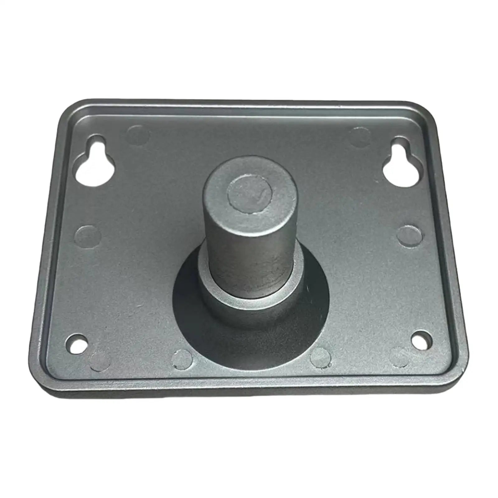 Gray sturdy metal plate drum pad stand with central cylindrical post and four mounting holes for electronic drum instrument