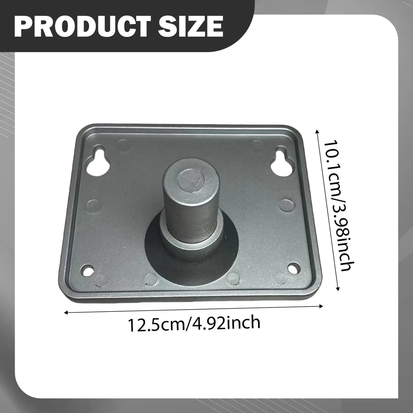 Gray sturdy metal plate drum pad stand leg adjuster with central knob and four mounting holes for electronic drum instrument