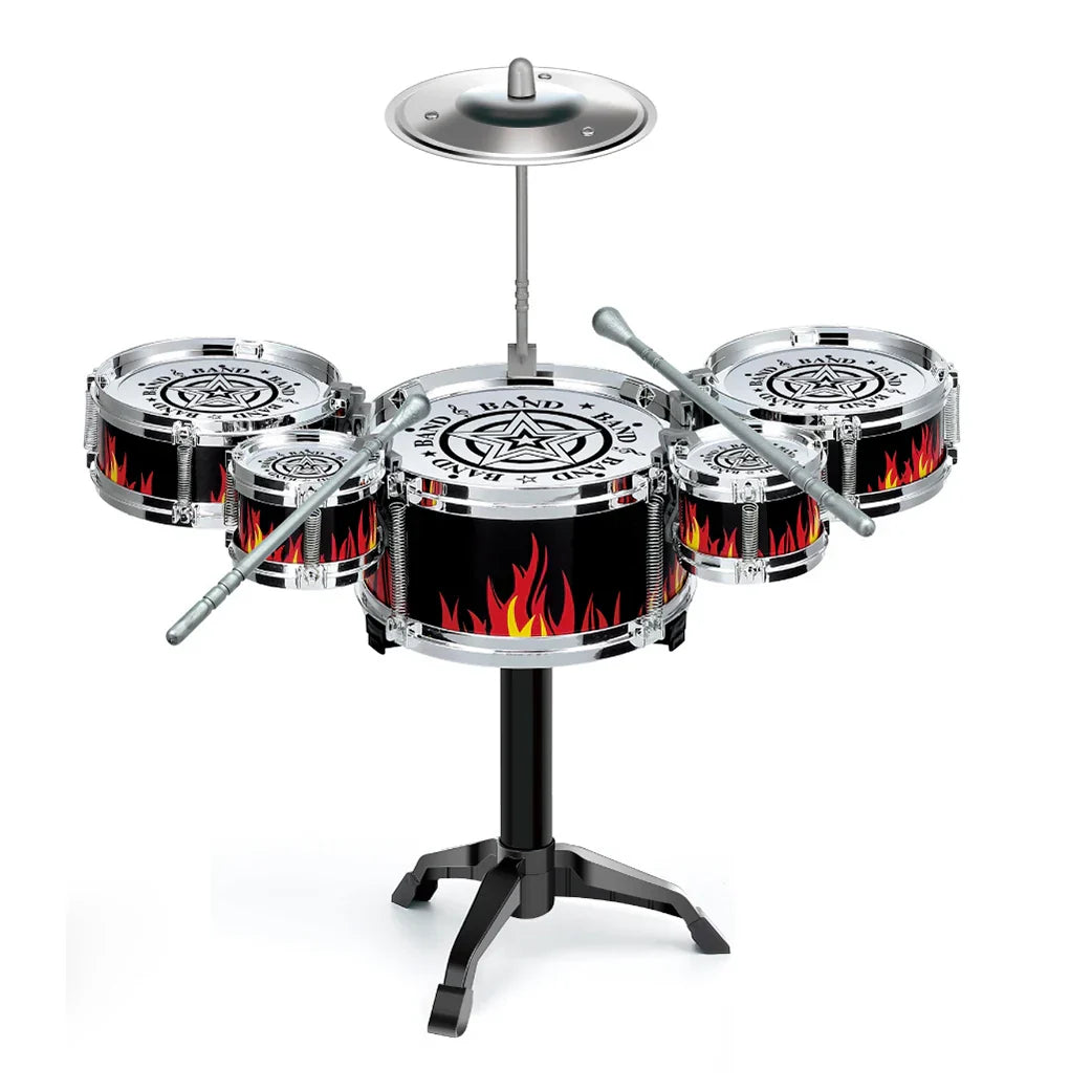 Black and silver children drums with flame decals for babies toys imitation and instruments beginners practicing music enlightenment