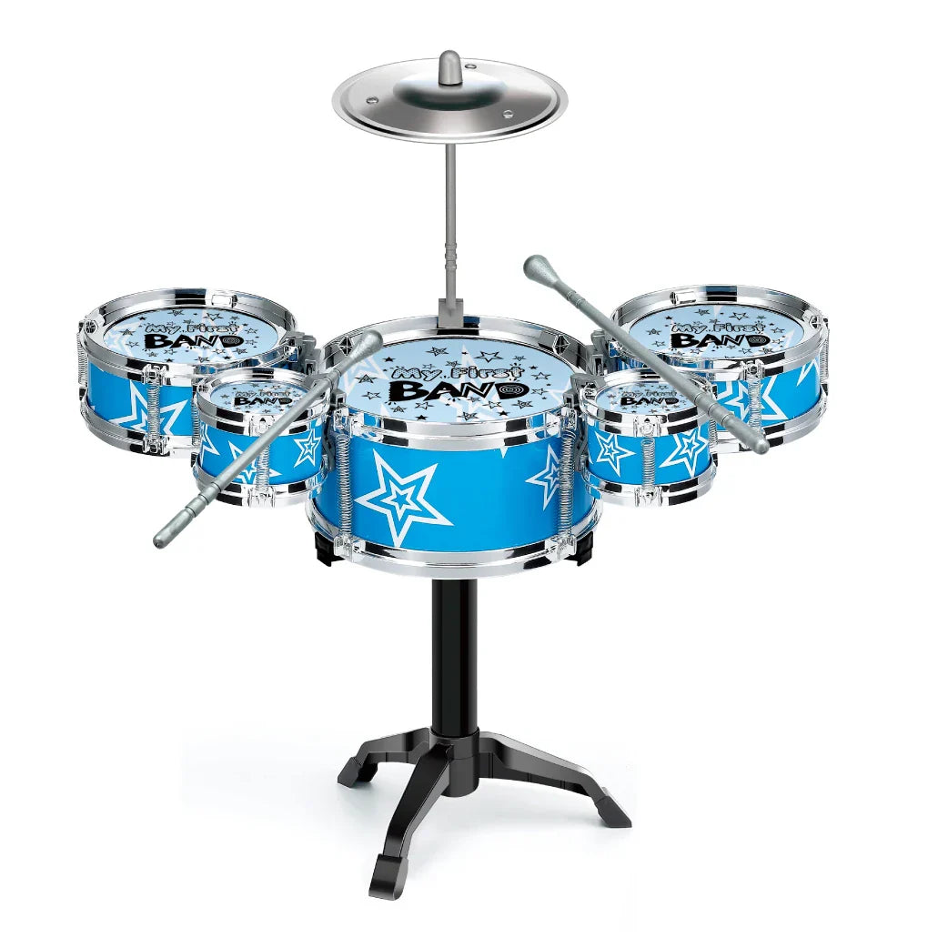 Blue my first band toy drum set with silver star decals and chrome hardware for babies toys imitation and instruments beginners practicing