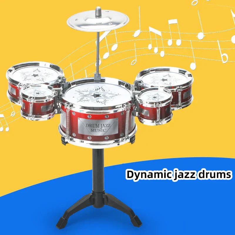 Red and chrome children jazz drum set with snare tom-toms and cymbal for babies toys imitation musical instruments beginners