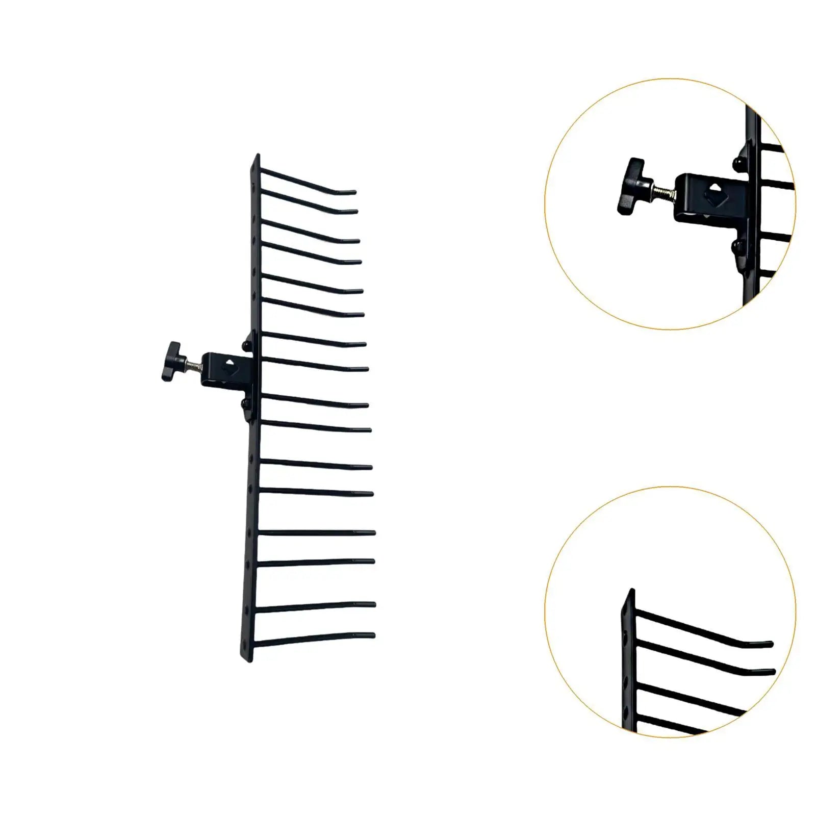 Black metal drumsticks display stand with adjustable wall-mounted brackets and multiple slots for mallets wall mount use
