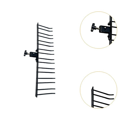 Black metal drumsticks display stand with adjustable wall-mounted brackets and multiple slots for mallets wall mount use