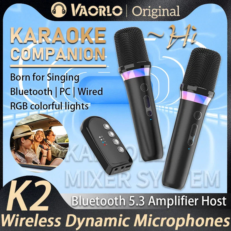 Black wireless dynamic microphones with rgb light and ergonomic design for karaoke companion bluetooth and wired speaker car use