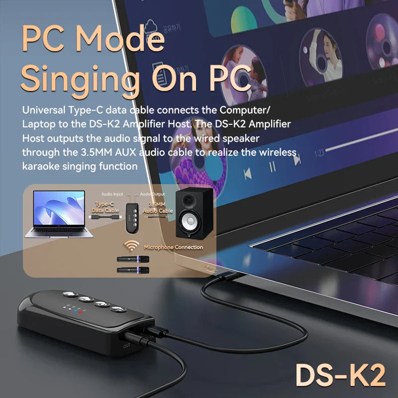 Black ds-k2 amplifier host with multiple ports and buttons for wired speaker car karaoke companion bluetooth light ktv dsp setup