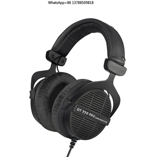 Black matte dt 990 pro open-back studio headphones with padded earcups for audiophile grade mixing recording music