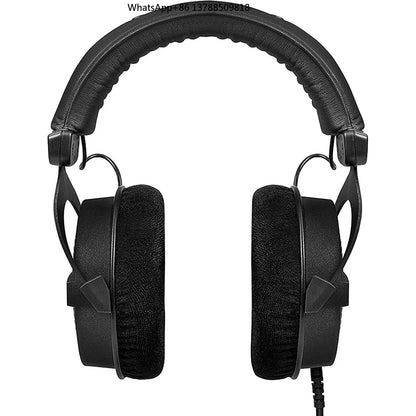 Black dt 990 pro open-back studio headphones with padded earcups and cushioned headband for mixing recording music