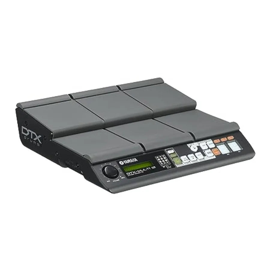 Black yamaha dtx multi pad electronic drum set with eight gray pads and a control panel featuring responsive touch sensitivity