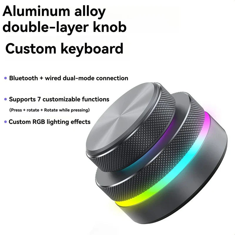 Silver aluminum alloy dual knob keyboard with textured grip and customizable rgb lighting for volume control