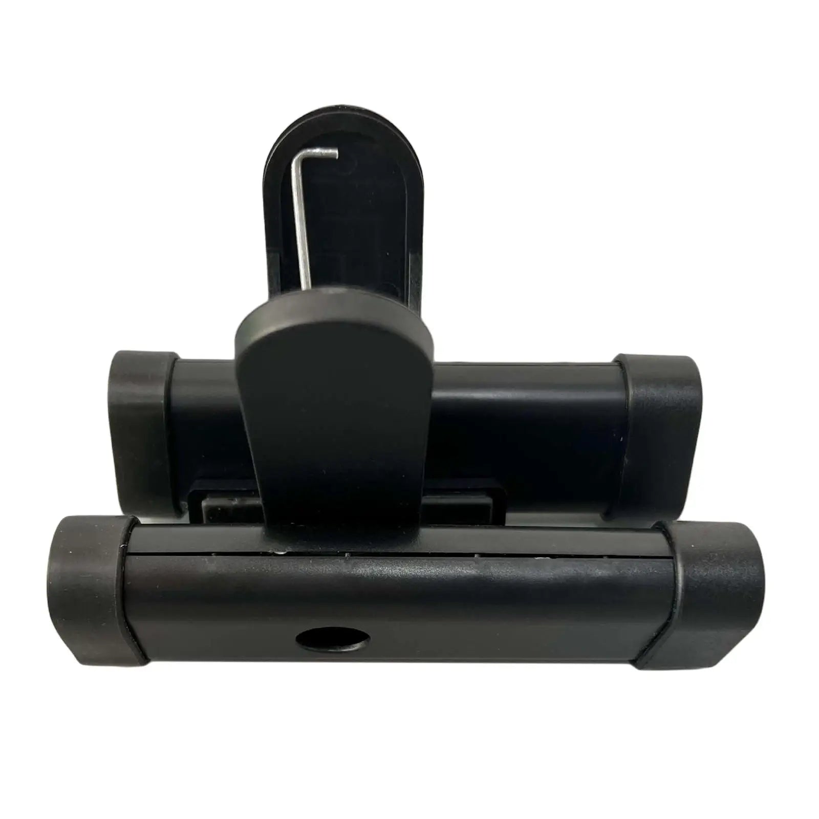 Black plastic drumstick clamp with metal spring mechanism for durable drumstick holder and cymbal stand use
