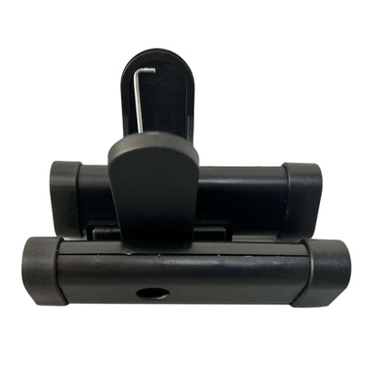 Black plastic drumstick clamp with metal spring mechanism for durable drumstick holder and cymbal stand use