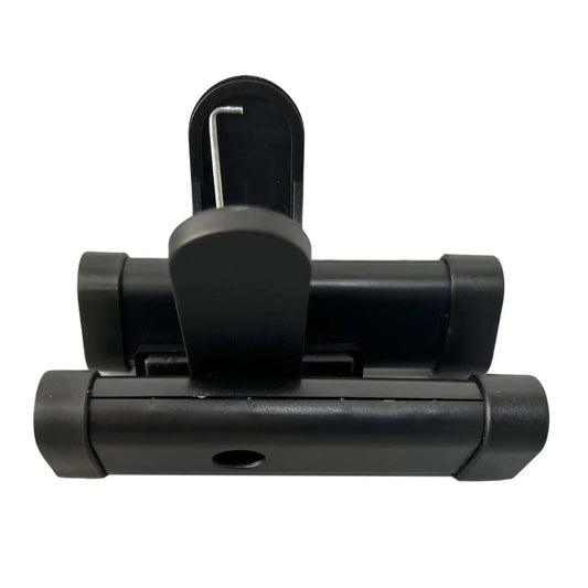 Black plastic drumstick clamp with metal spring mechanism for durable drumstick holder and cymbal stand use