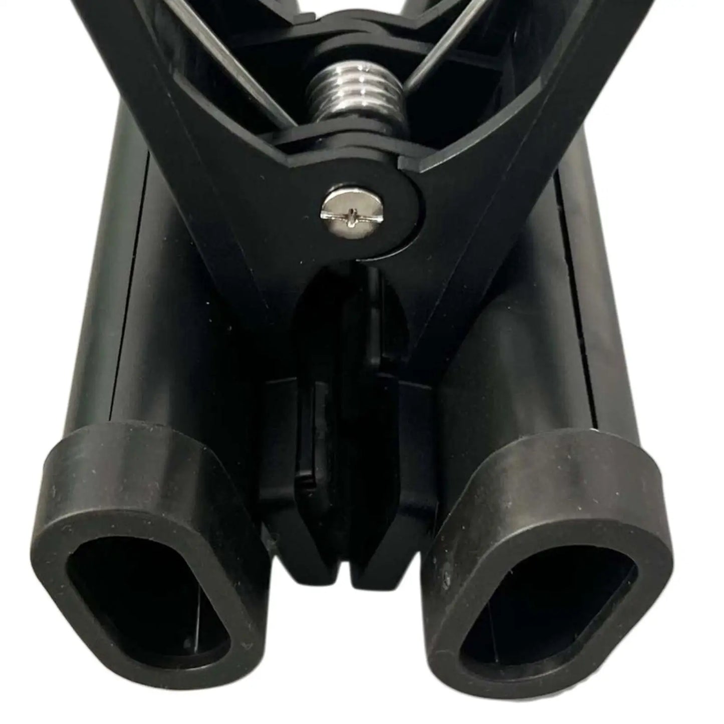 Black plastic drumstick holder with silver screw and spring drumstick clamp for cymbal stand or mallet storage