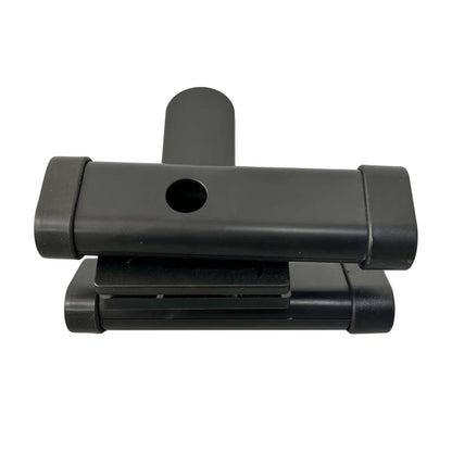 Black plastic hinge with circular hole and rectangular design for durable drumstick holder and drumstick clamp use