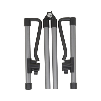 Black and silver foldable bicycle lock with sturdy metal frame and rubberized grips for durable guitar floor bracket display rack