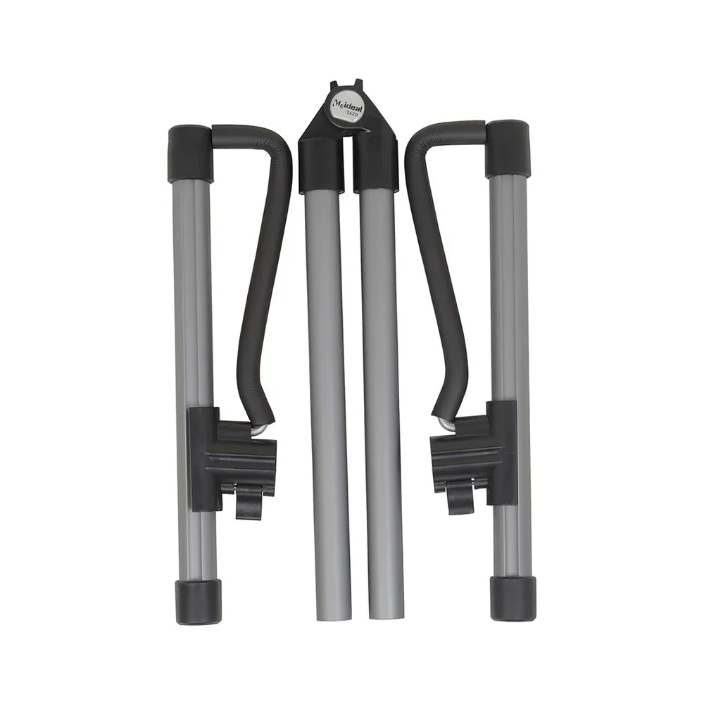 Black and silver foldable bicycle lock with sturdy metal frame and rubberized grips for secure durable guitar floor use