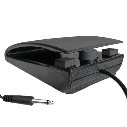 Black durable sustain pedal with curved top and dual square buttons plus round knob for midi keyboards and drum machines accessory