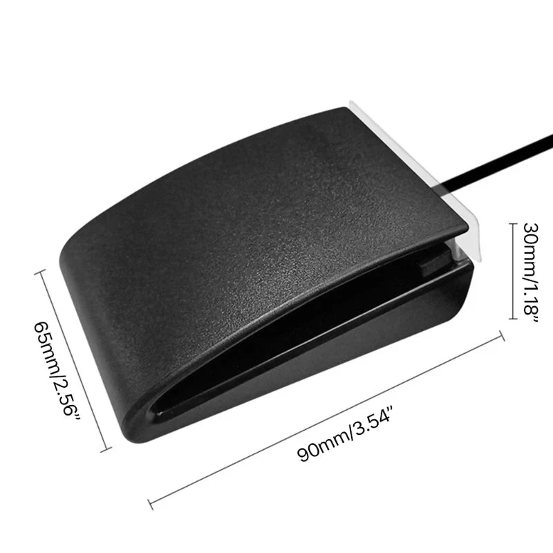 Black plastic durable sustain pedal key fob with sleek curved design and integrated cable for midi keyboards and drum machines accessory
