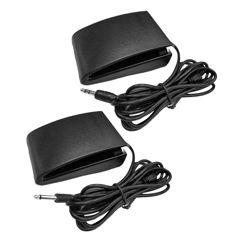 Black durable sustain pedal with coiled cable and 3.5mm jack for midi keyboards and drum machines accessory