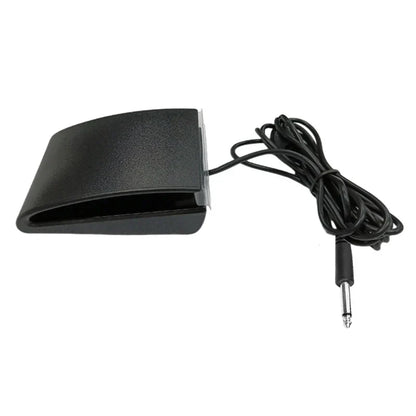 Black durable sustain pedal with rubberized surface and coiled cable for midi keyboards and drum machines accessory