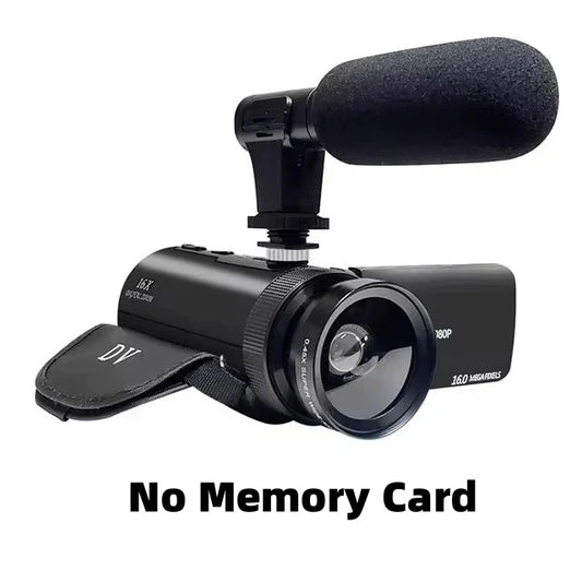 Black 160-megapixel hd recorder camcorder with microphone digital zoom and foam windscreen for recording vlogs
