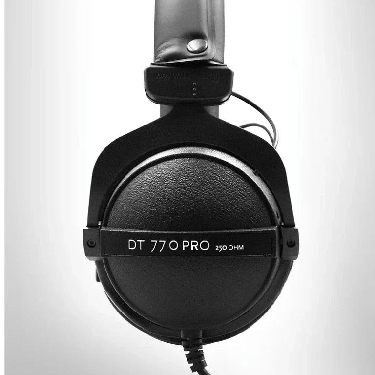 Black dynamic dt770 pro 80ohm studio headphones with matte finish and silver branding for studio recording mixing