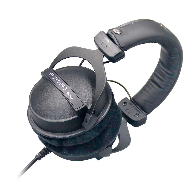 Black over-ear dynamic dt770 pro 80ohm headphones with padded headband and earcups for studio recording mixing comfort