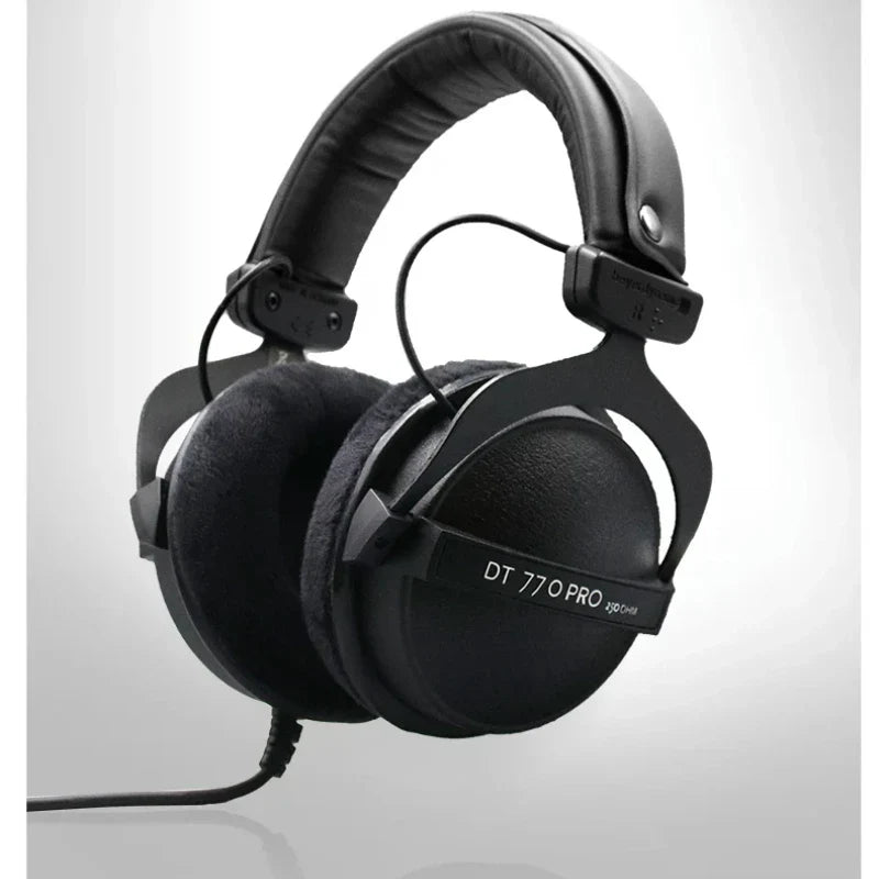 Black dynamic dt770 pro 80ohm over-ear headphones with padded headband designed for studio recording mixing