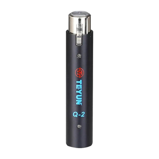 Black teyun q-2 dynamic microphone amplifier with silver xlr connector and blue branding for recording singing live studio dj party
