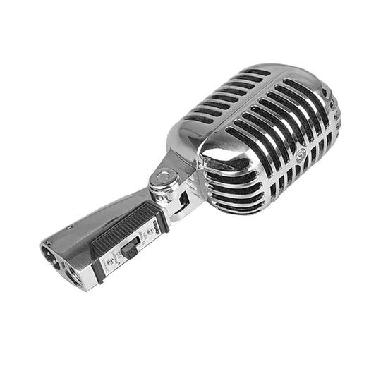 Shiny chrome dynamic microphone vintage with ribbed grille for stage performance ktv and speech mic home use